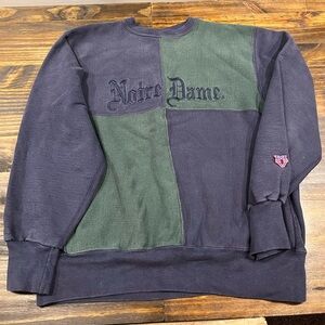 Vintage Notre Dame Crewneck Sweater Size XL MV Sport Pro Weave Green Blue Square